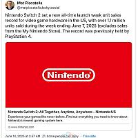 Switch 2 美国首周销量突破110万台
